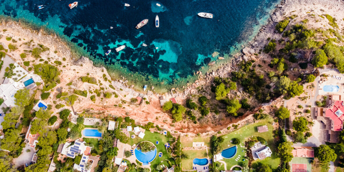 Ibiza coast with luxury houses.